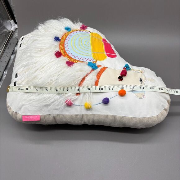 Isaac Mizrahi Decorative Pillow Llama Alpaca Boho Pom Pom Tassels Faux Fur Tibet - Picture 6 of 8